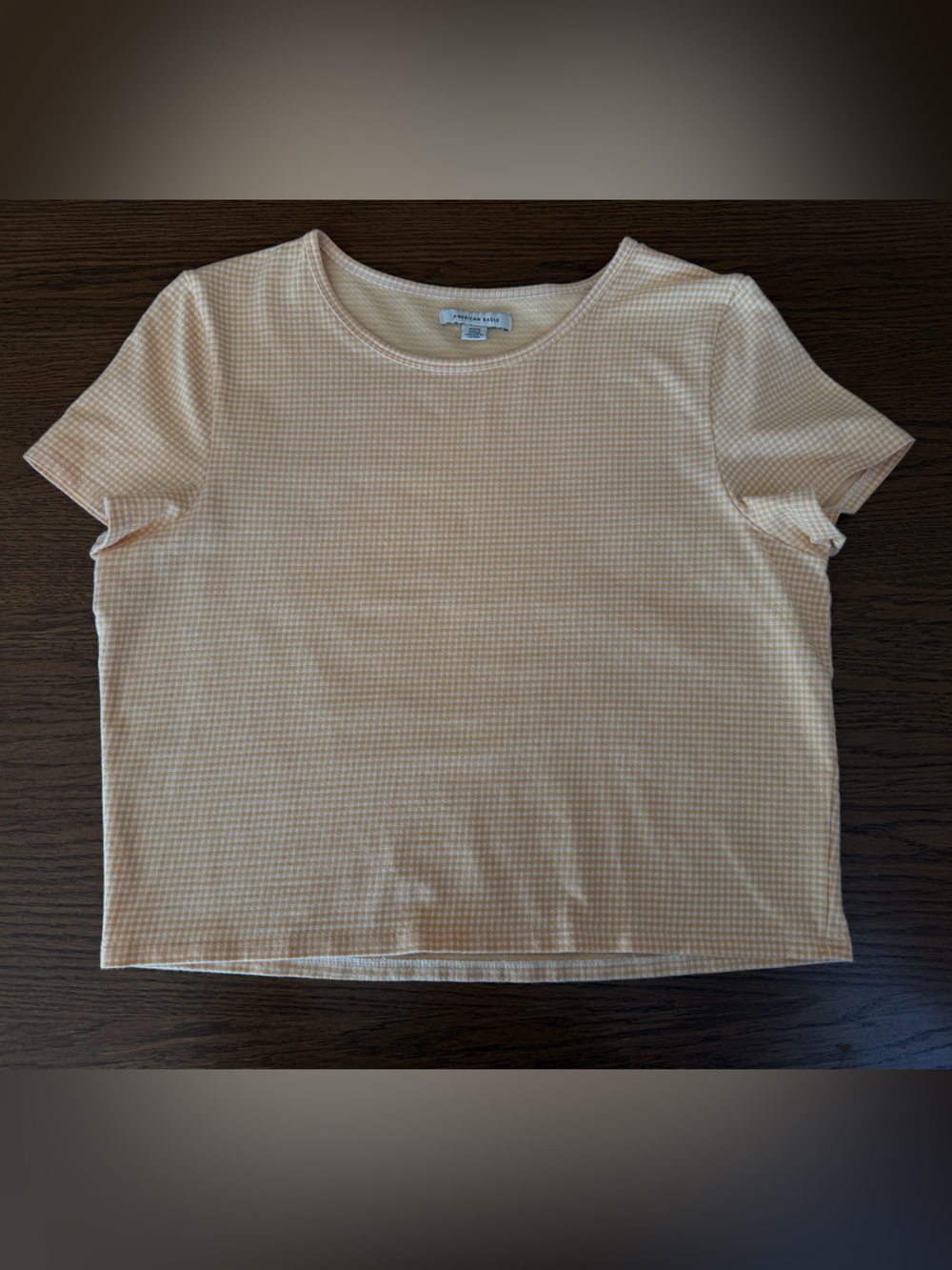 American Eagle Short Sleeve Yellow and White Gingham Tee